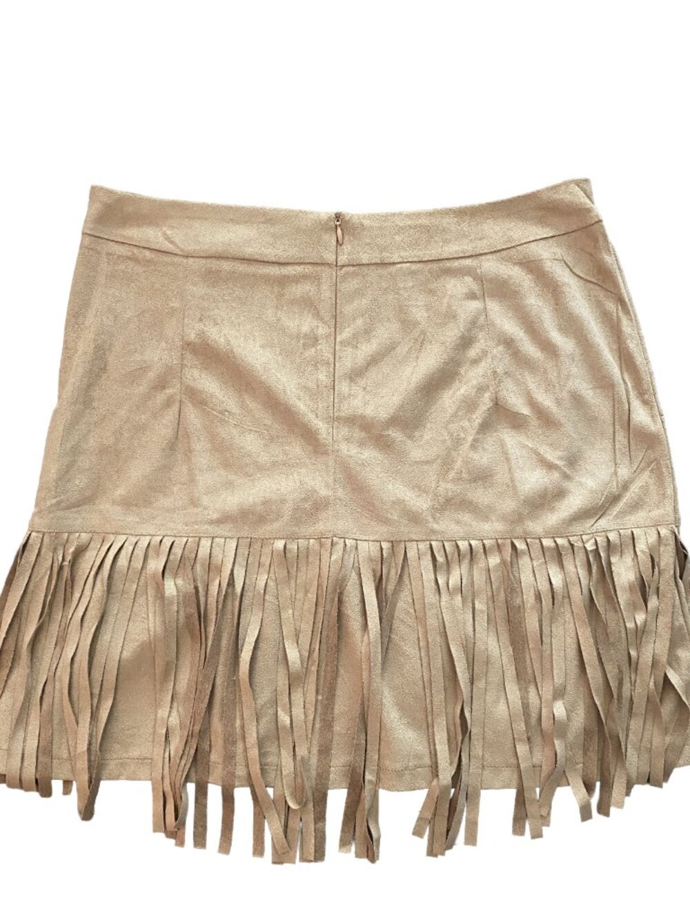 Boho Faux Suede Fringe Mini Skirt - Tan Studded Western Festival Cowgirl - XL - Picture 2 of 7